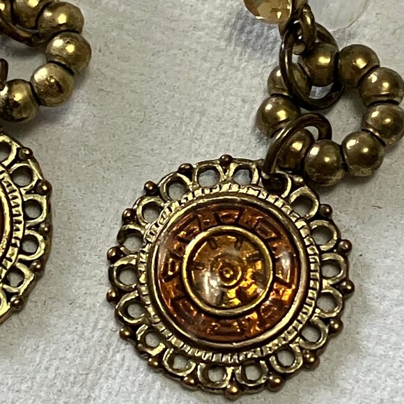 Art Deco-styled Brown/Gold Tone Fashion Costume Necklace & Earring Set - Picture 6 of 9